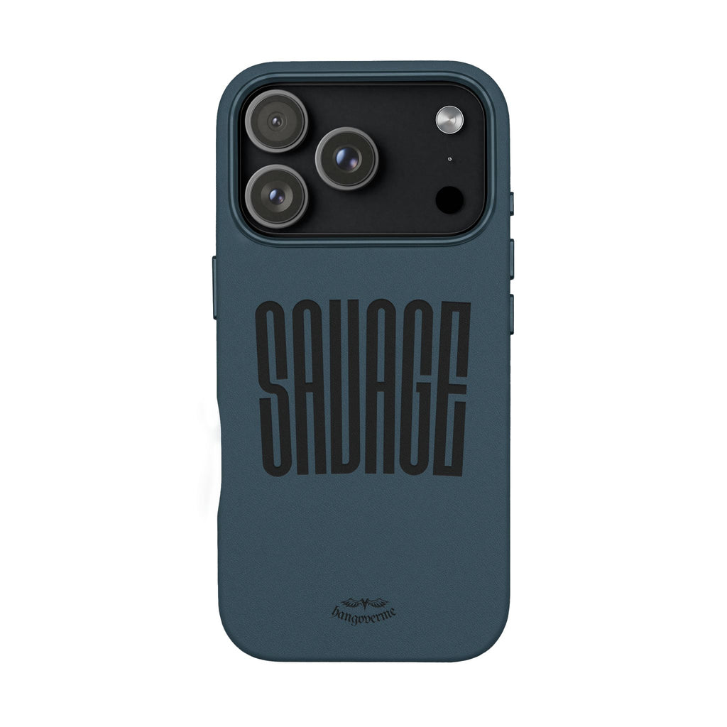 Engraved PU Leather Phone Case — 'SAVAGE' Brown Protective Cover
