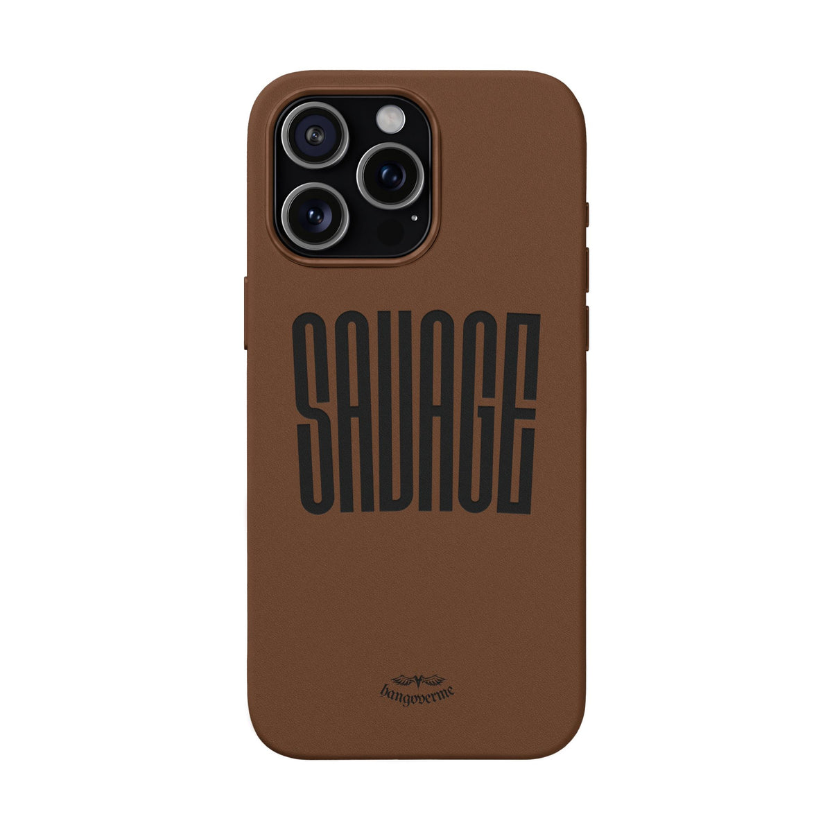 Engraved PU Leather Phone Case — 'SAVAGE' Brown Protective Cover