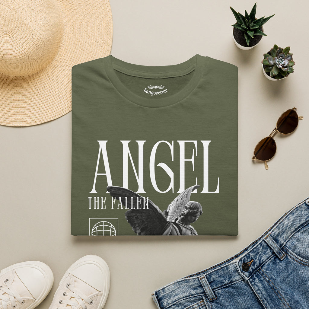 Angel Statue Graphic T-Shirt — Vintage Black & White Wings Tee