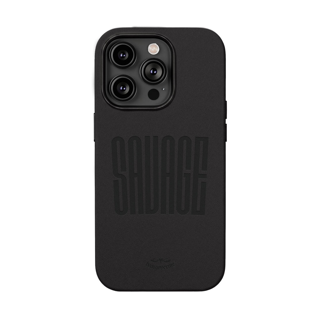 Engraved PU Leather Phone Case — 'SAVAGE' Brown Protective Cover