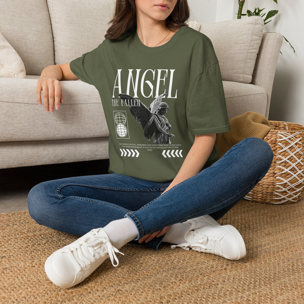 Angel Statue Graphic T-Shirt — Vintage Black & White Wings Tee