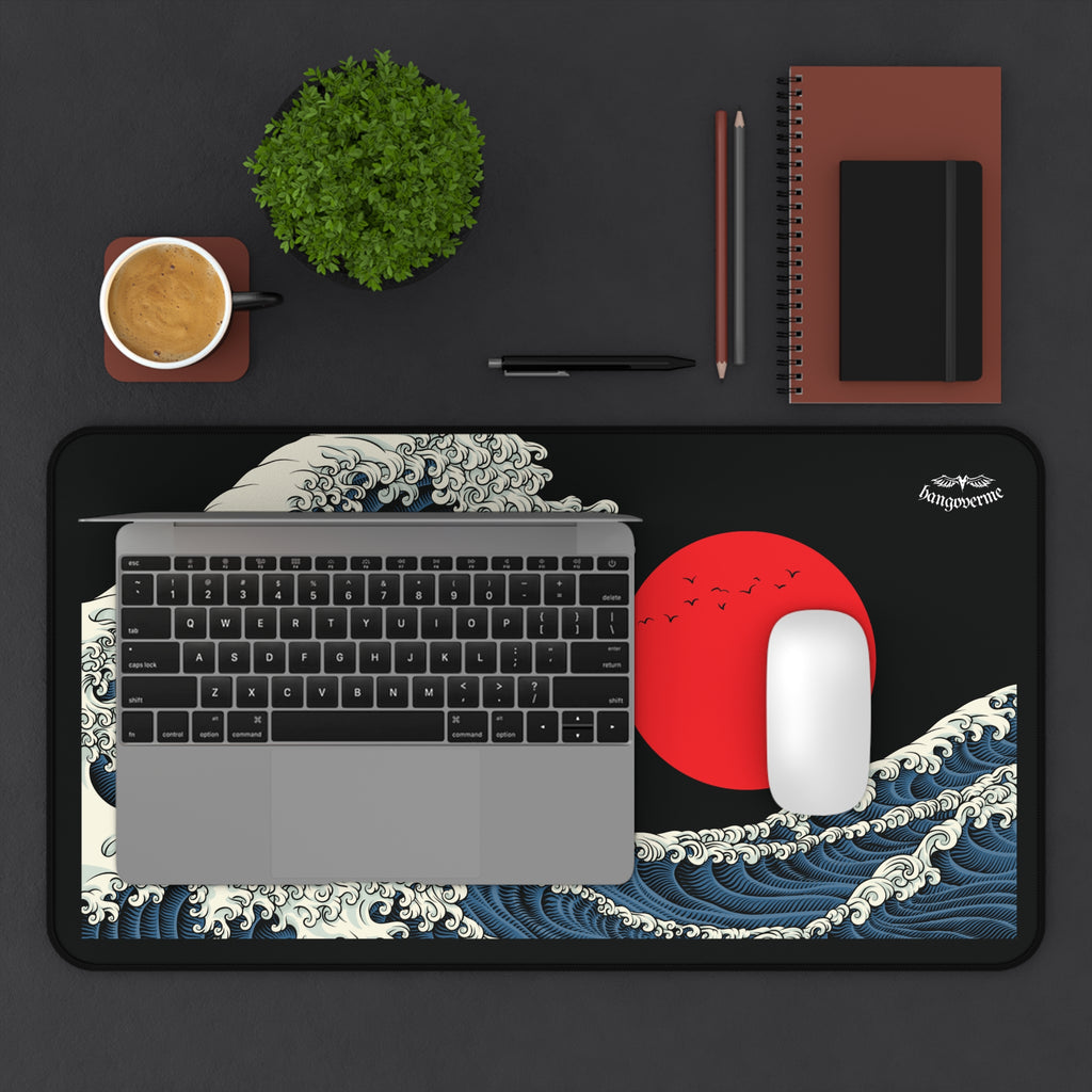 Wave & Red Sun Desk Mat — Motivational Japanese Wave Desk Mat