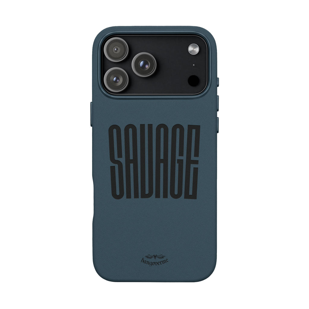Engraved PU Leather Phone Case — 'SAVAGE' Brown Protective Cover