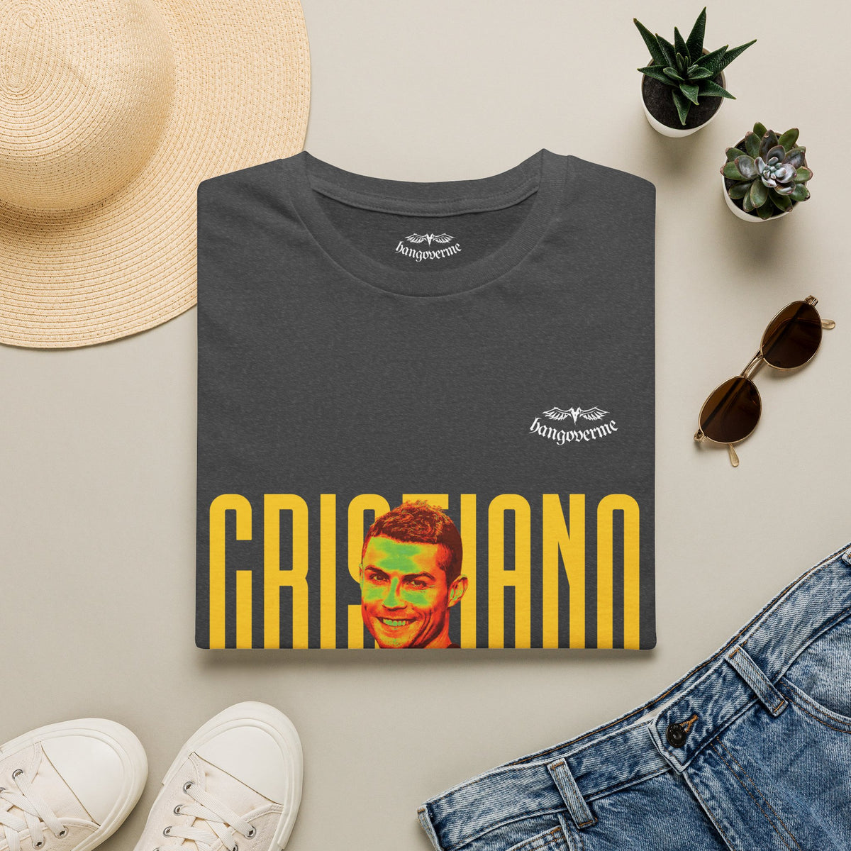 Retro Portrait Tee with Bold 'CRISTIANO' Text