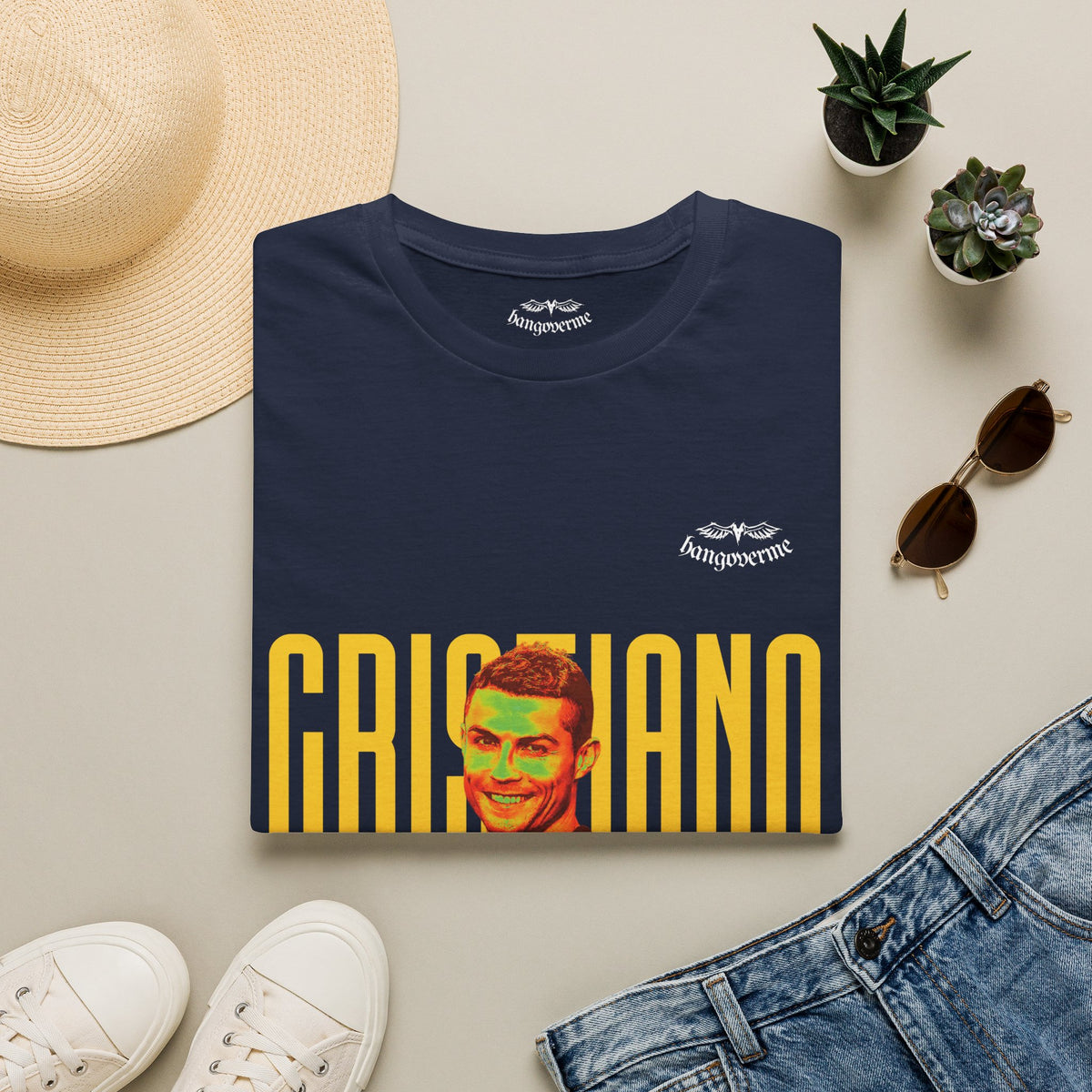 Retro Portrait Tee with Bold 'CRISTIANO' Text