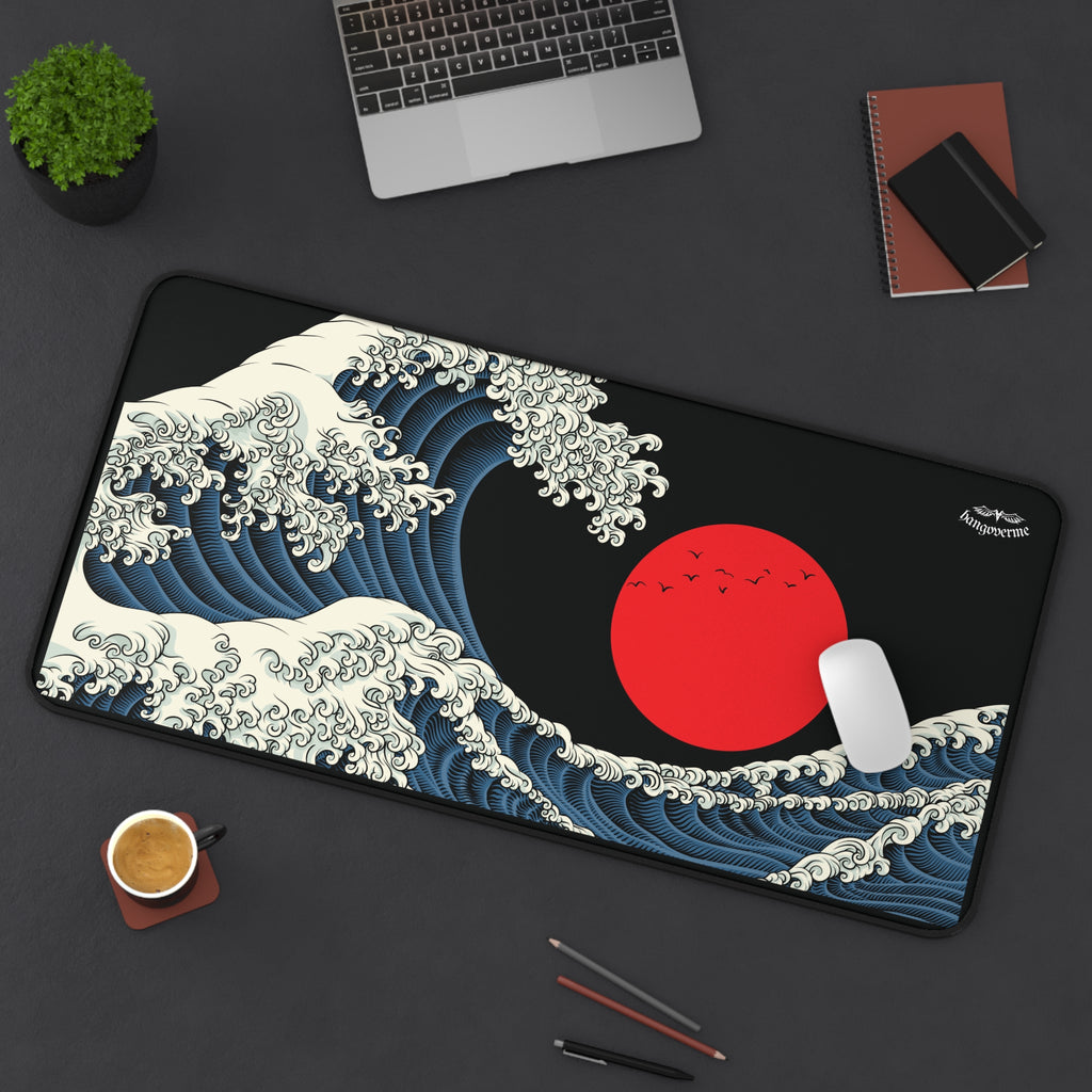 Wave & Red Sun Desk Mat — Motivational Japanese Wave Desk Mat