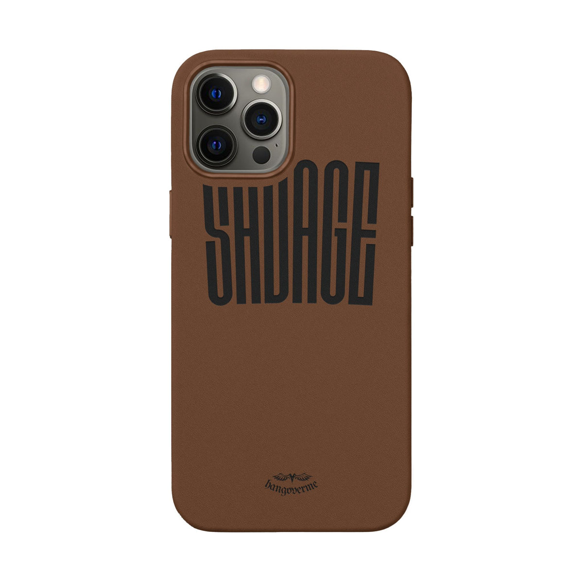 Engraved PU Leather Phone Case — 'SAVAGE' Brown Protective Cover